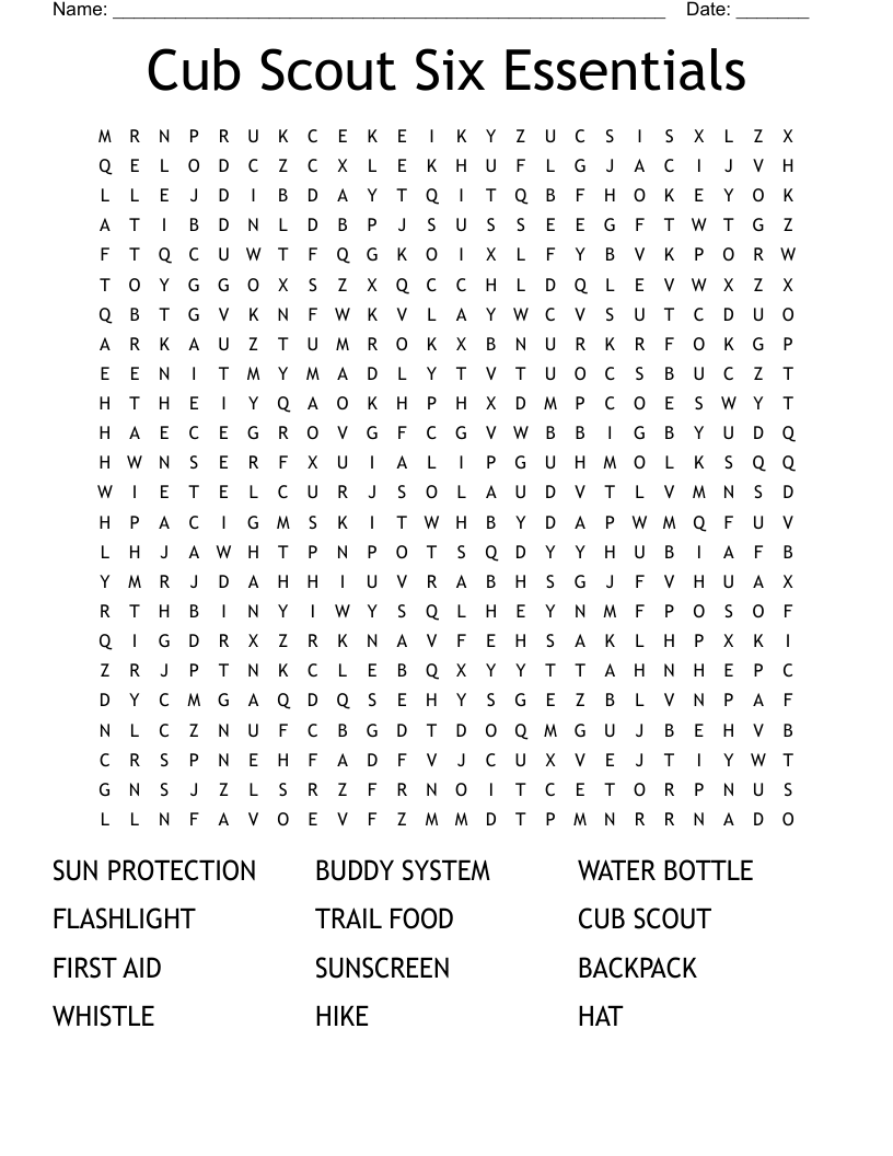 Cub Scout 6 Essentials Word Search WordMint Cub Scout 6 Essentials Word Search WordMint