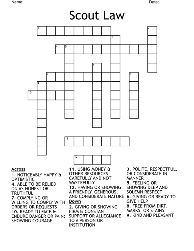 Cub Scout Law Worksheet WordMint