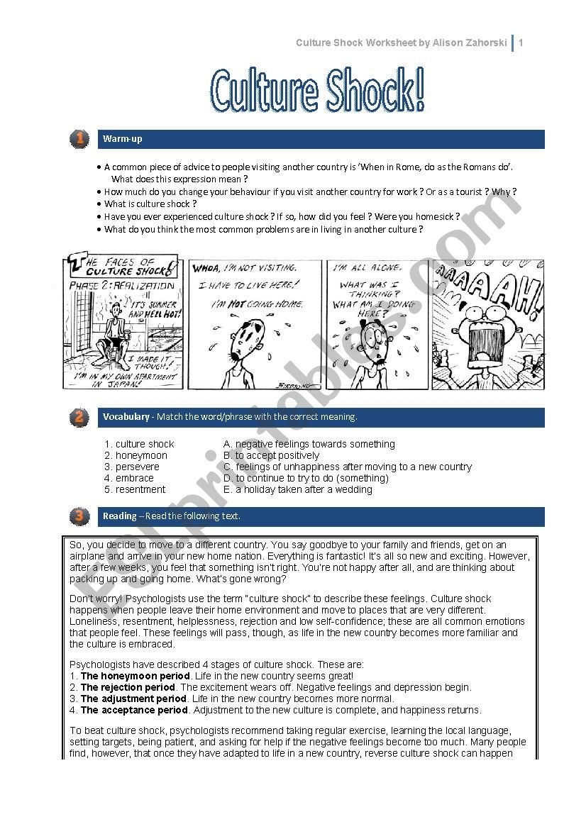 Culture Shock ESL Worksheet By Alisonz Culture Shock ESL Worksheet By Alisonz