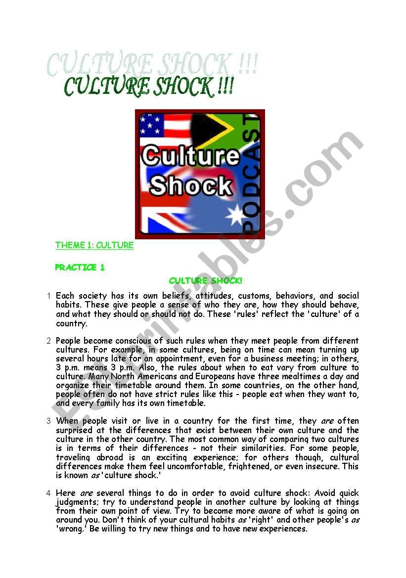 CULTURE SHOCK READING AND LISTENING ACTIVITY WITH VOCABULARY CHART CULTURE SHOCK READING AND LISTENING ACTIVITY WITH VOCABULARY CHART