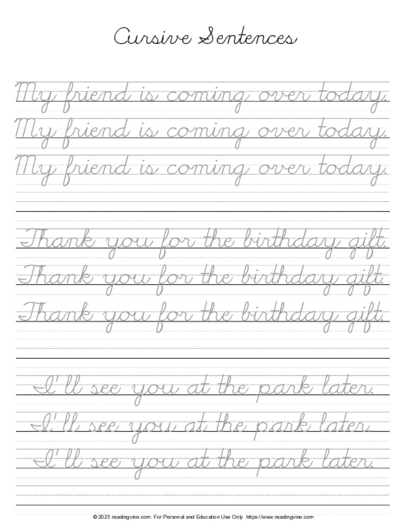 Cursive Writing Practice Sheets PDF ReadingVine Cursive Writing Practice Sheets PDF ReadingVine