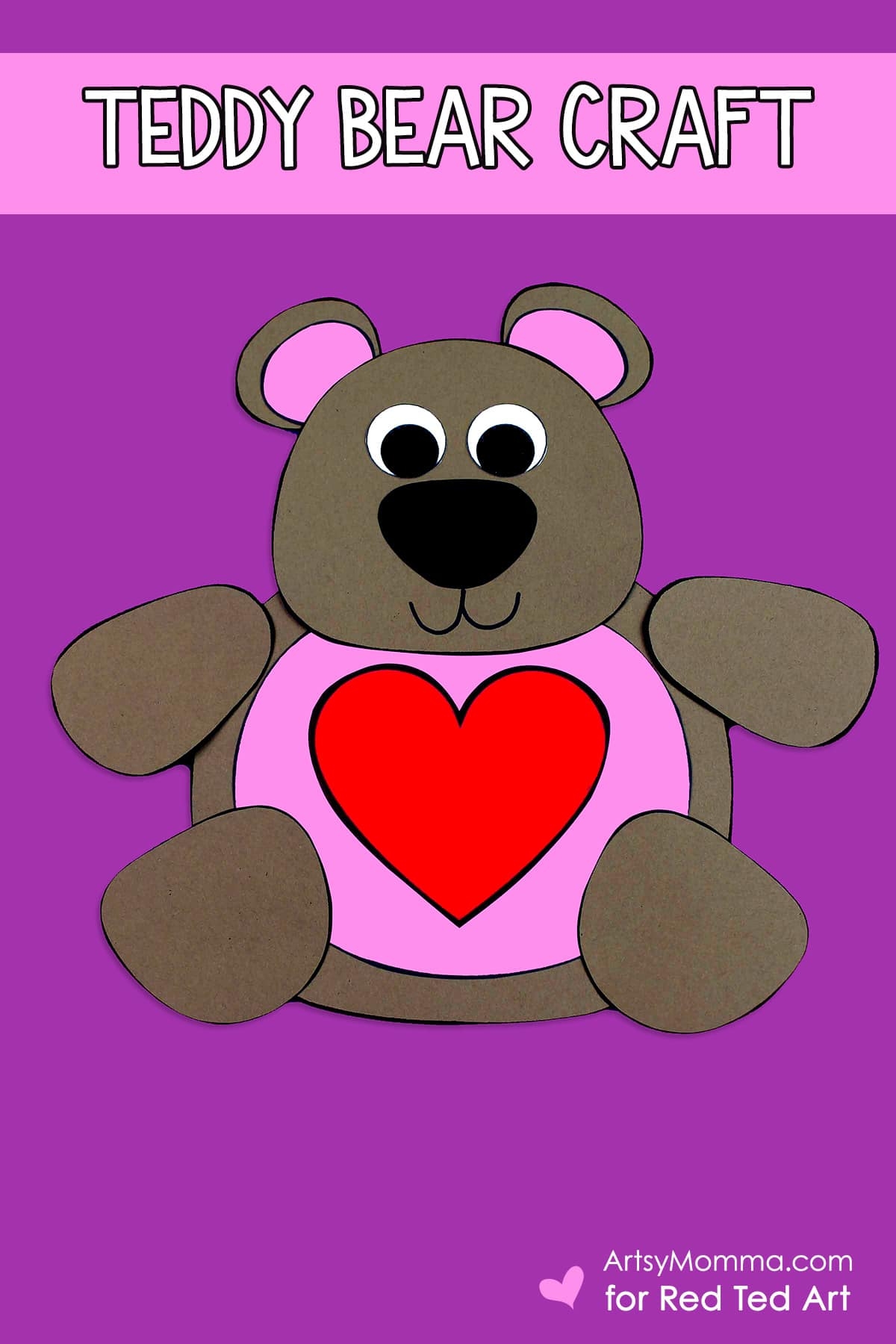 Cute Valentine s Teddy Bear Craft Printable Red Ted Art Kids 
