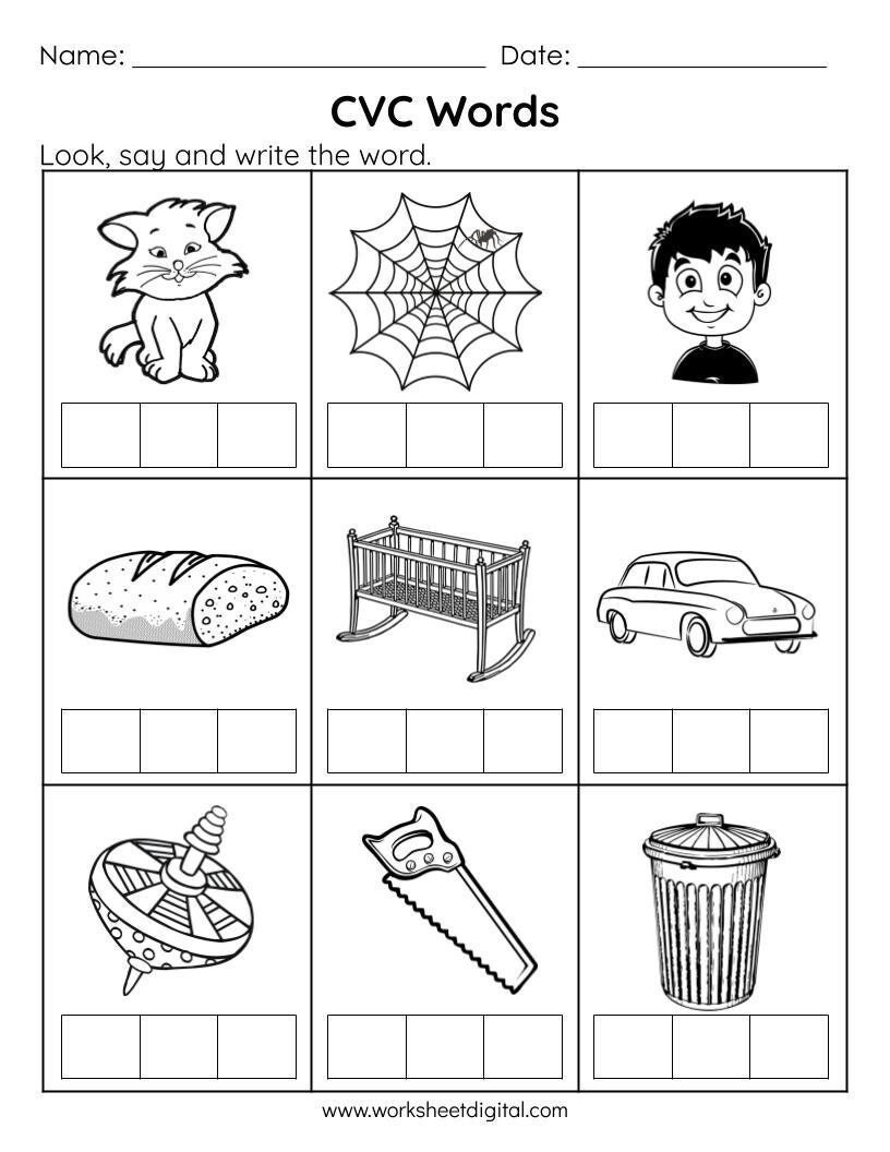 CVC Words Say And Write The CVC Words Phonics Worksheets Kindergarten Preschool Homeschool Printables With Answers Etsy