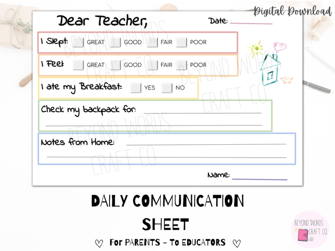 Daily Communication Sheet Printable For Parents And Teachers Daily School Log Morning Report To School Behavior Log Download Etsy Daily Communication Sheet Printable For Parents And Teachers Daily School Log Morning Report To School Behavior Log Download Etsy