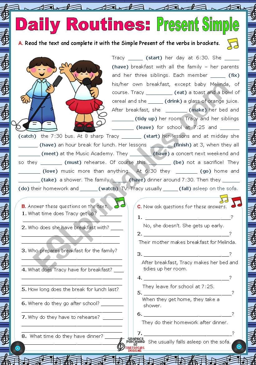 Daily Routine Reading Comprehension Worksheet Pdf