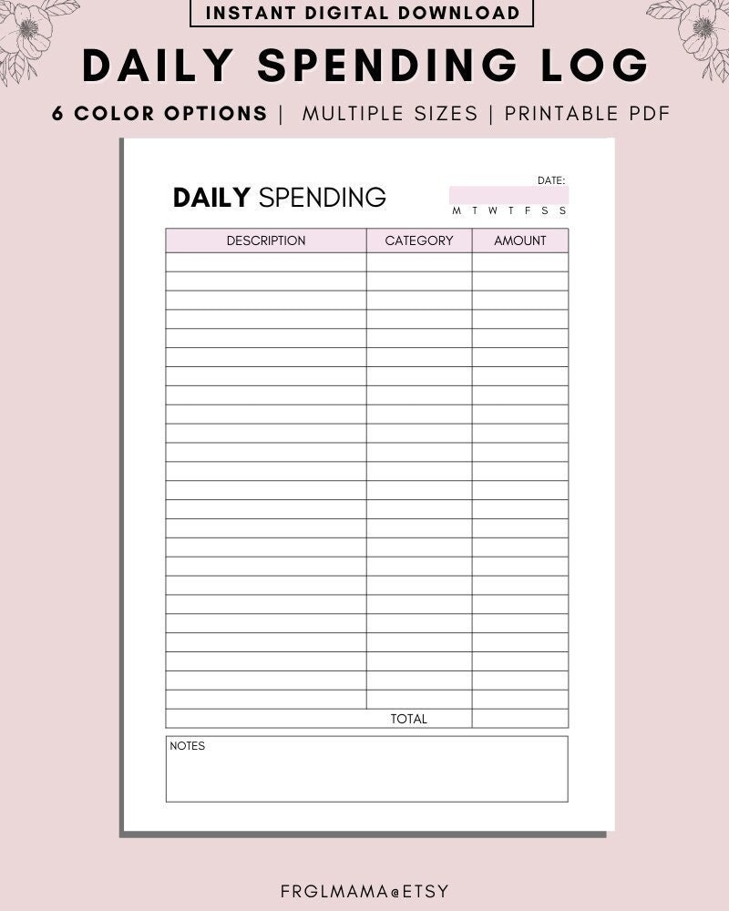 Daily Spending Tracker Spending Tracker Expense Tracker Printable Spending Log Purchase Recorder Transaction Log A4 A5 Letter PDF Etsy