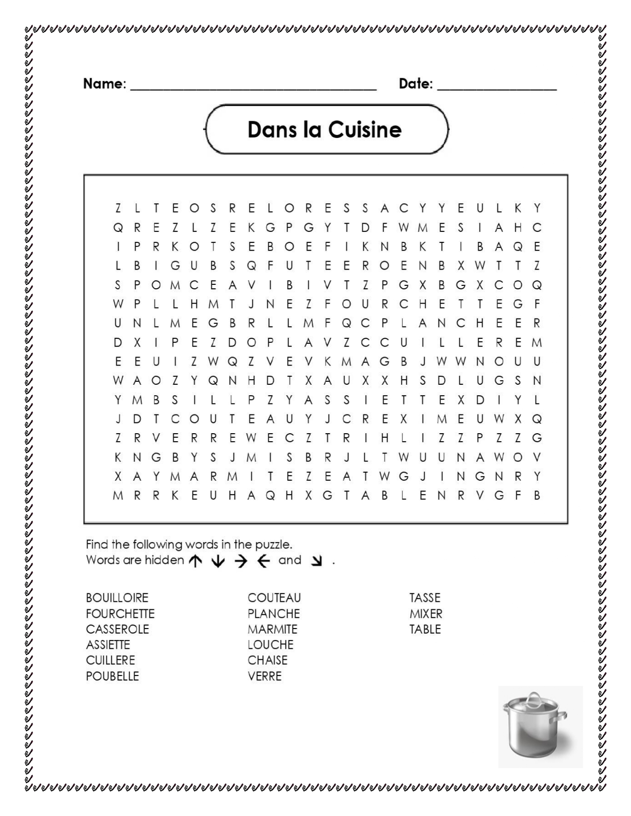 French Food Worksheets Printable