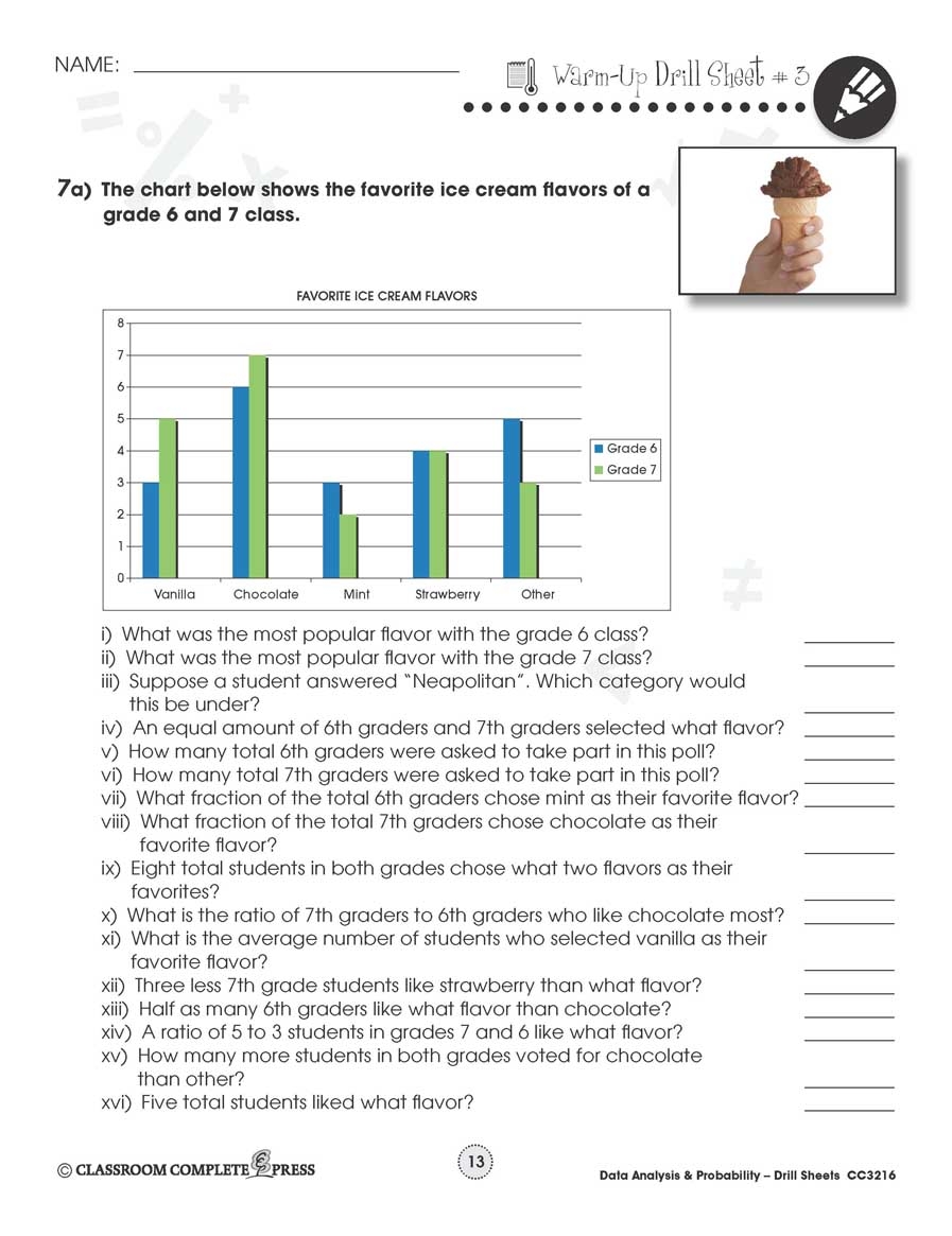Data Analysis amp Probability Drill Sheet Sample Gr 6 8 Worksheets Library