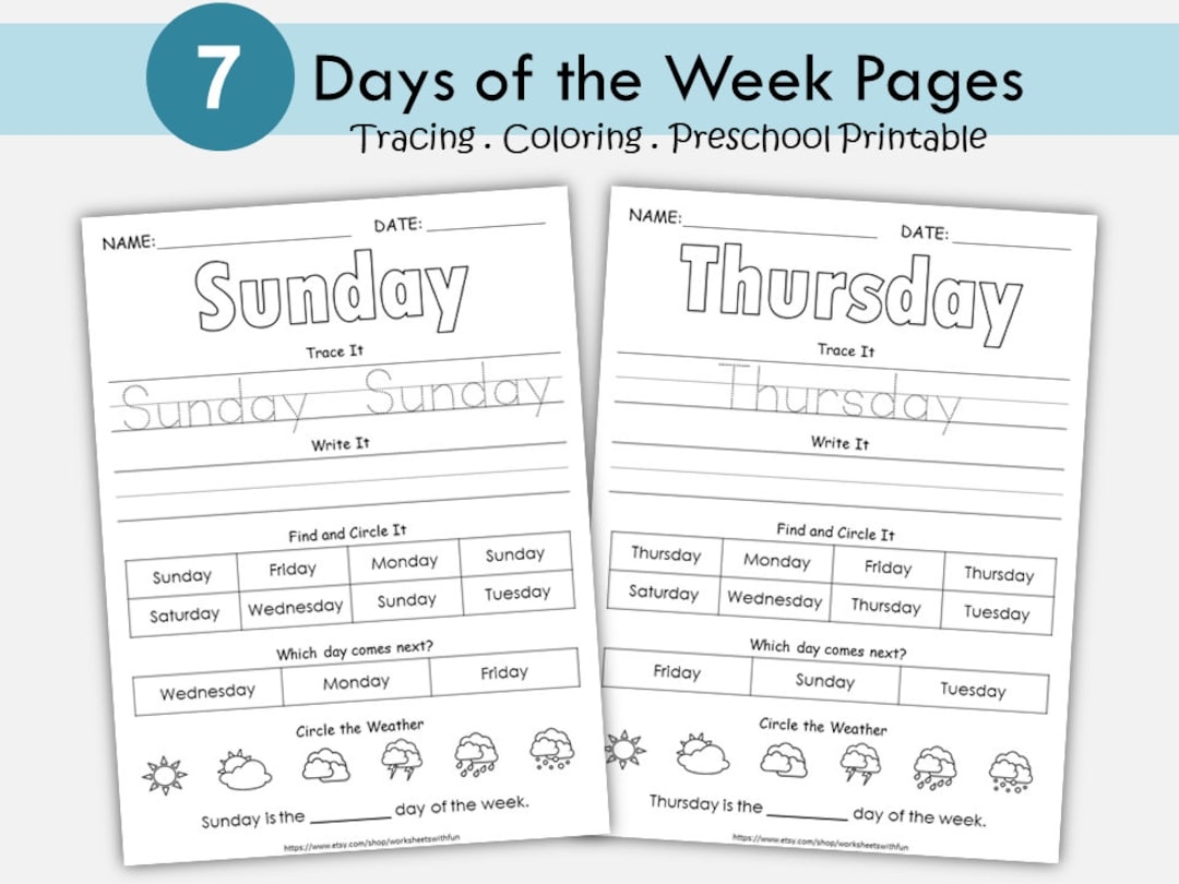 Printable Days Of The Week Worksheets
