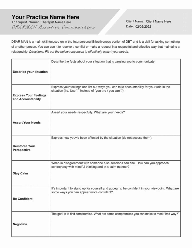 DEARMAN Assertive Communication Worksheet PDF TherapyByPro