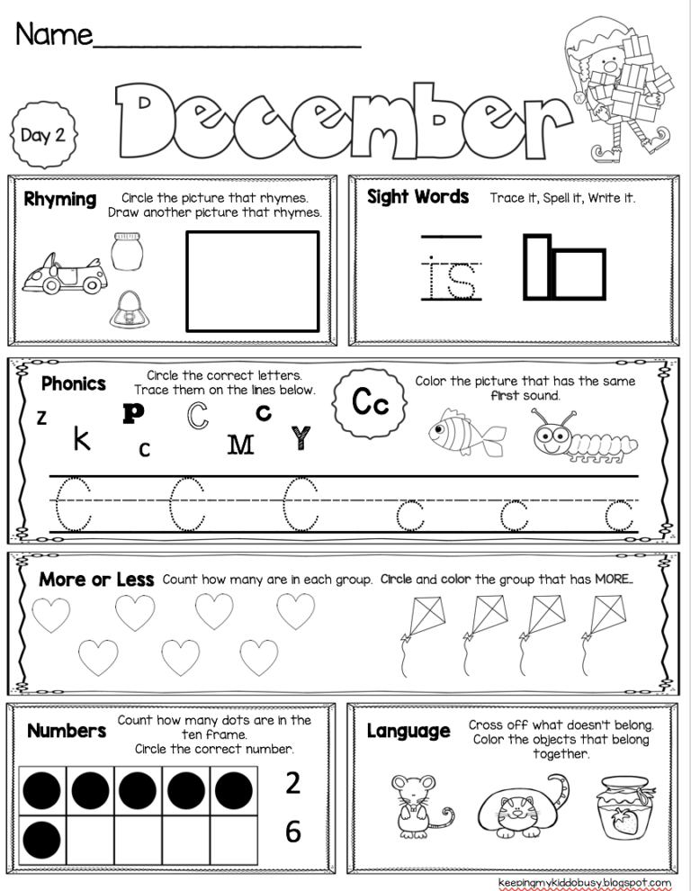December Morning Seat Work In Kindergarten FREE WEEK Keeping My Kiddo Busy