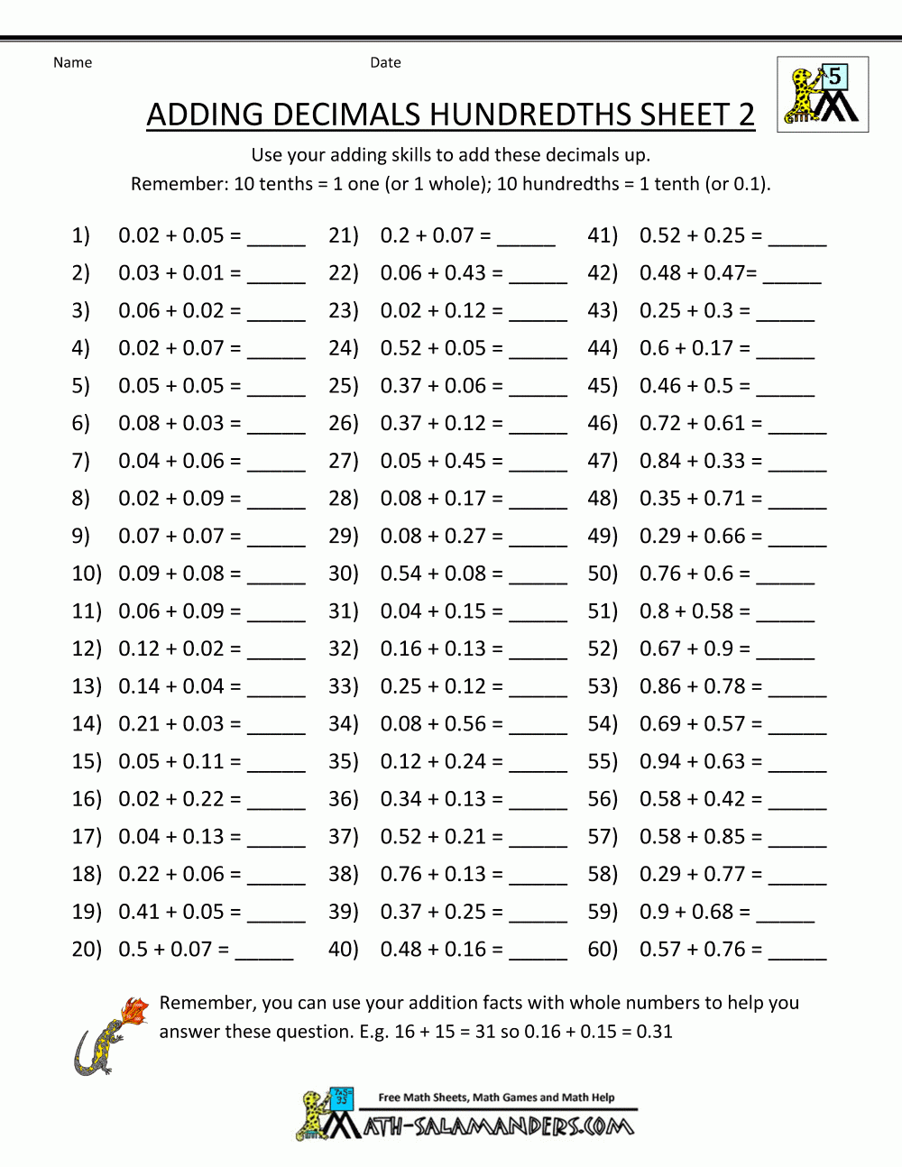Decimal Addition Worksheets 5th Grade Decimal Addition Worksheets 5th Grade