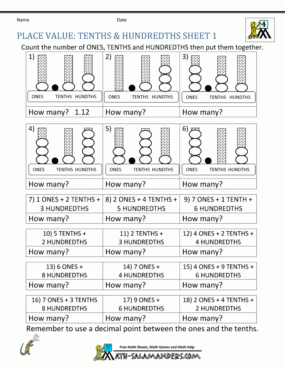 Decimal Place Value Worksheets 4th Grade Decimal Place Value Worksheets 4th Grade