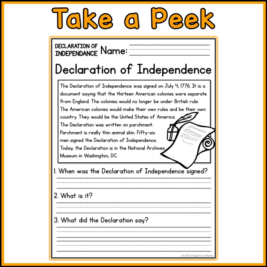 Declaration Of Independence Social Studies Reading Comprehension Passages Made By Teachers