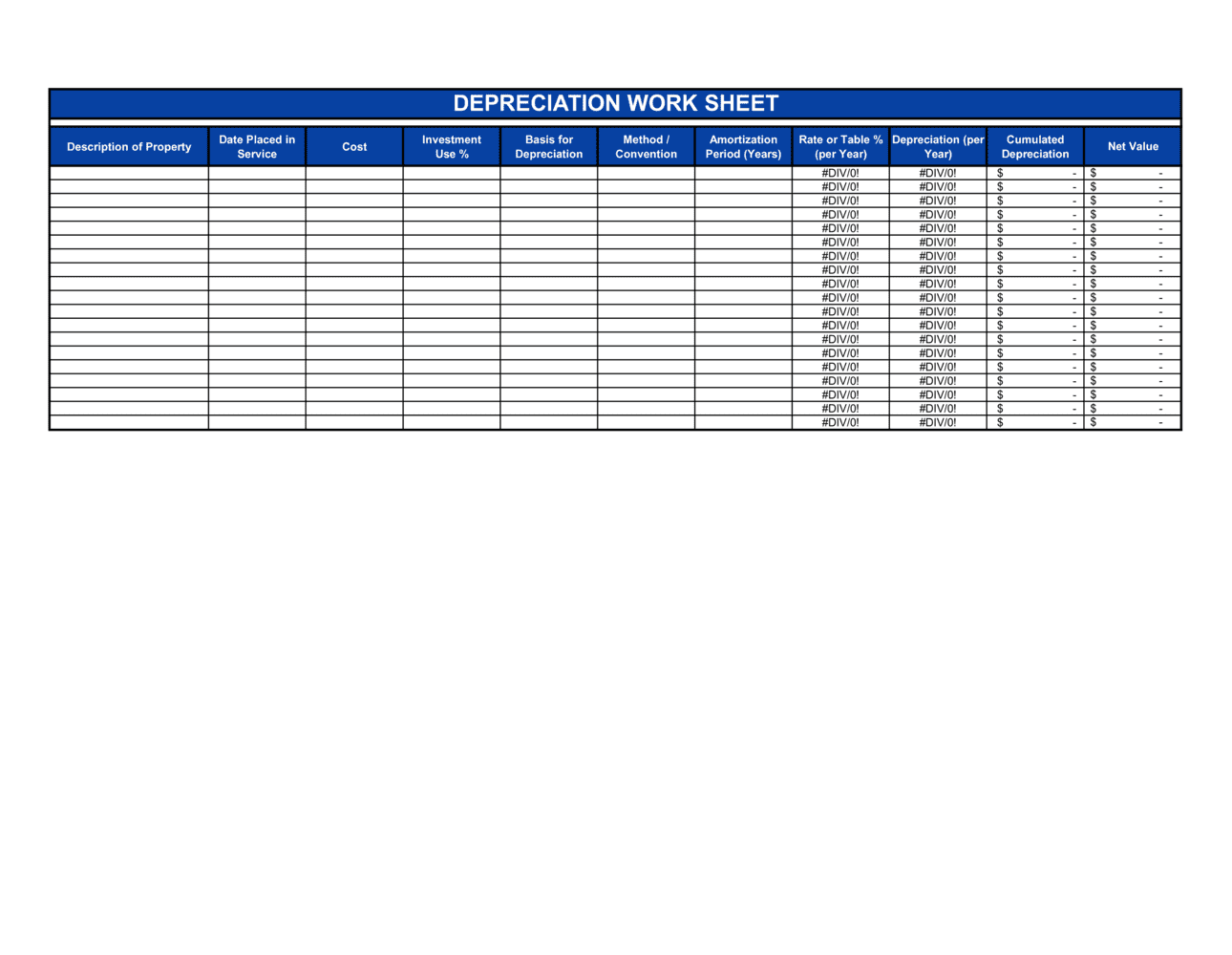 Depreciation Worksheet Template Word PDF Free Trial