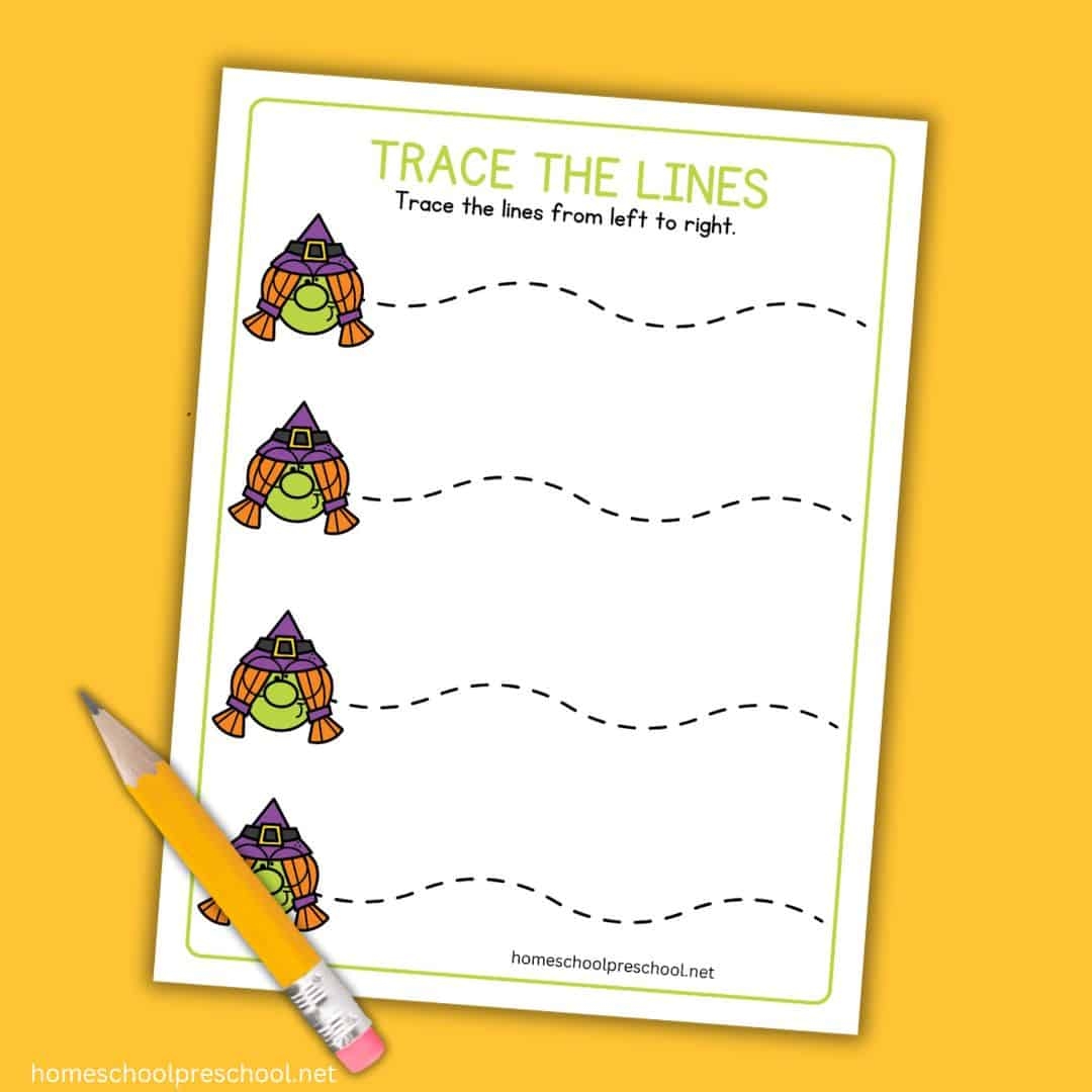 Develop Fine Motor Skills With Witch Trace Lines For Preschoolers