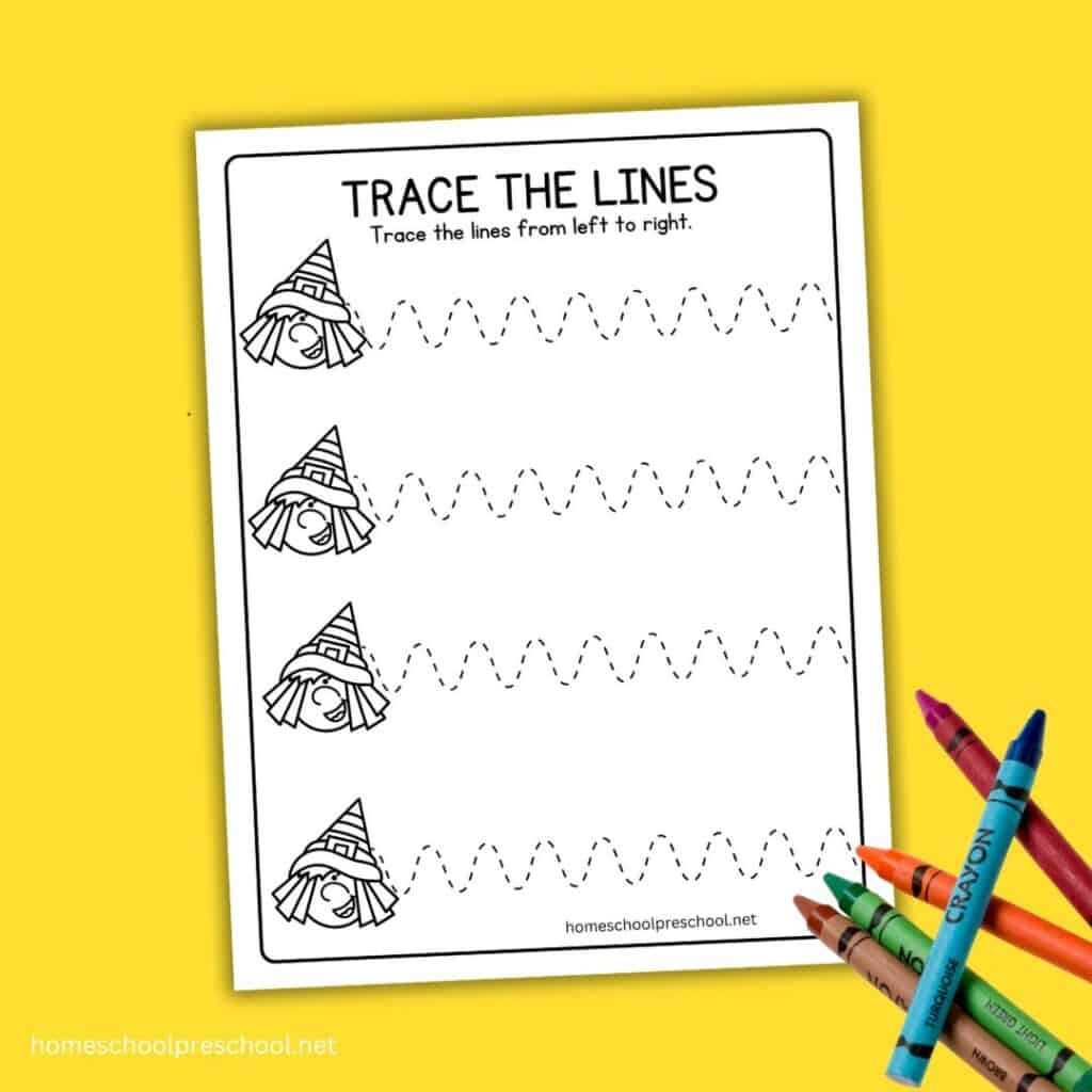Develop Fine Motor Skills With Witch Trace Lines For Preschoolers