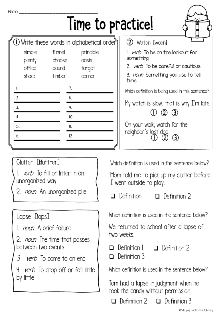 Dictionary Skills And Guide Words Worksheets