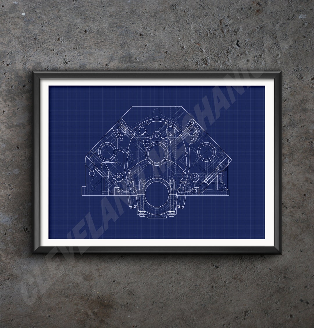 Digital Small Block Chevy SBC Engine Block Blueprint Art Collection Skeleton 300 Dpi Jpeg Engine Block Mechanical Drawing Etsy