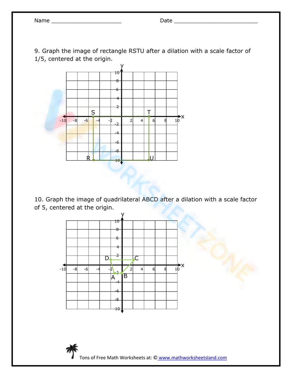 Dilations Worksheets Printable