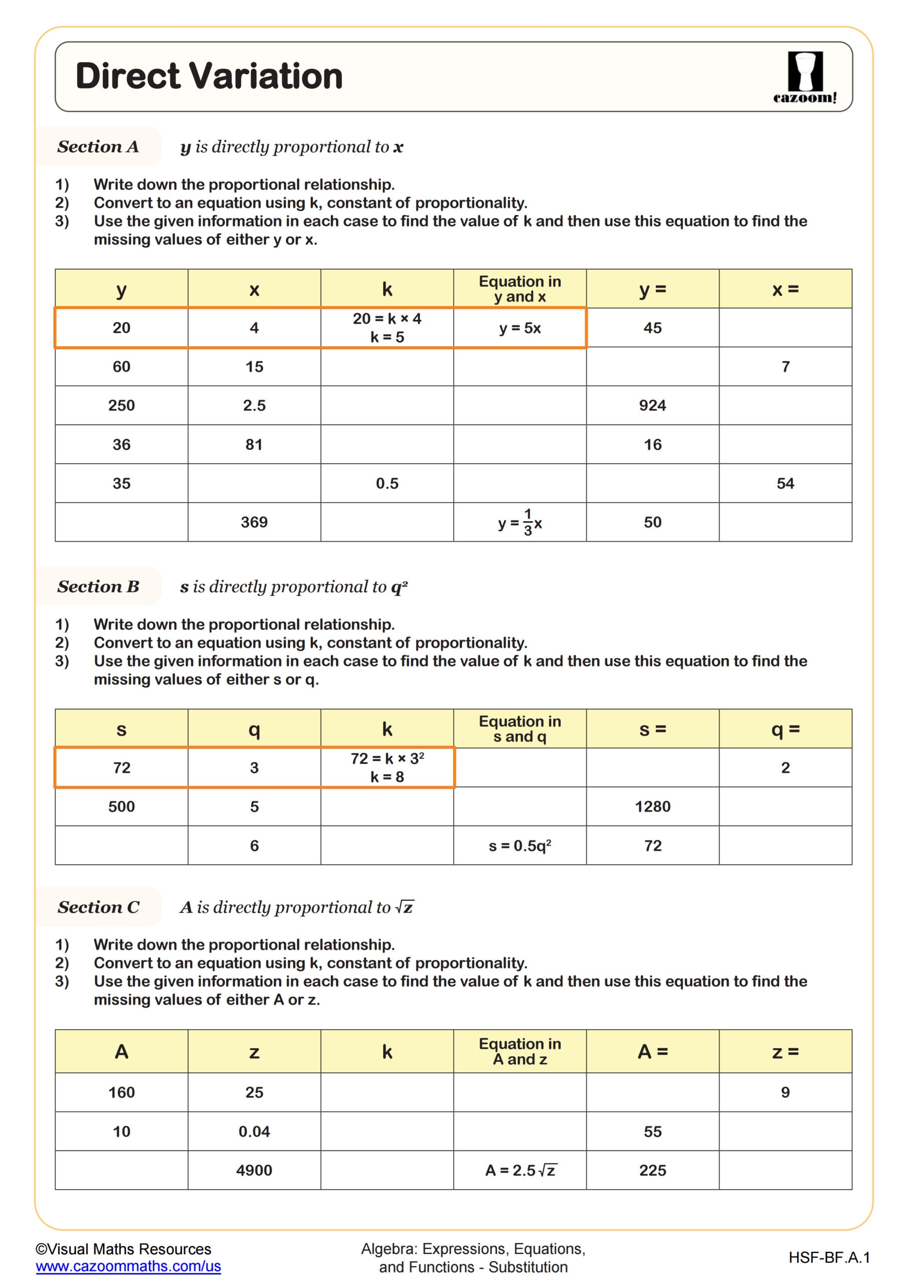 Direct Variation Worksheet PDF Printable Algebra Worksheet Direct Variation Worksheet PDF Printable Algebra Worksheet