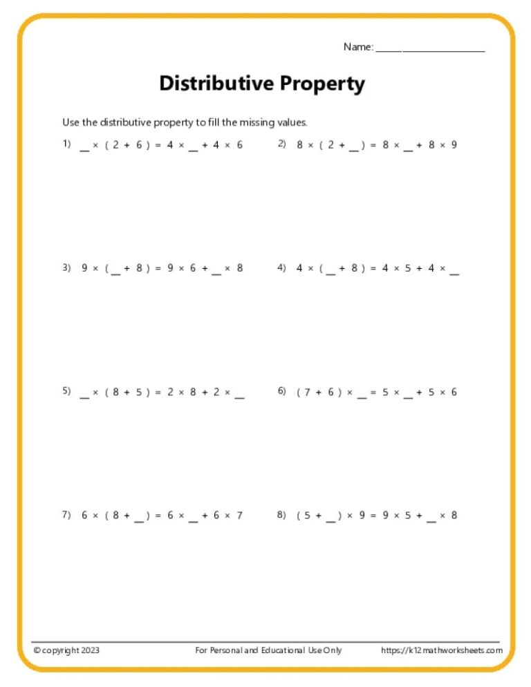 Distributive Property Worksheets