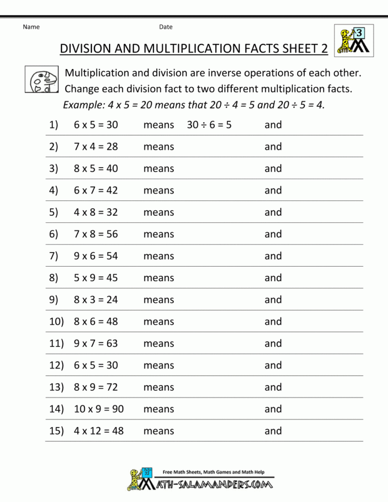 Division Facts Worksheets