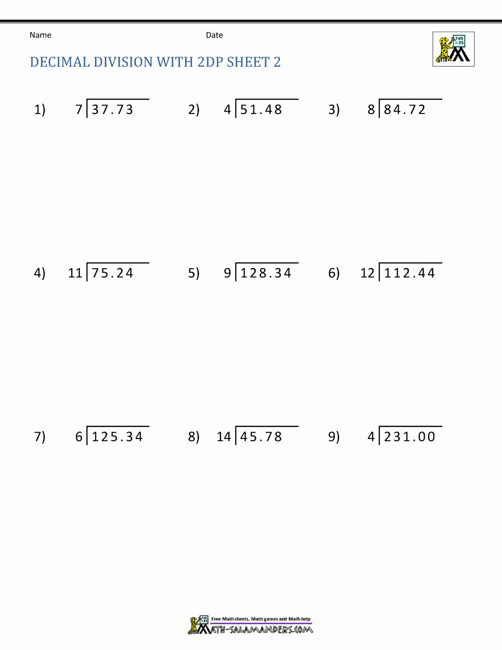 Division Of Decimal Numbers Worksheets Division Of Decimal Numbers Worksheets