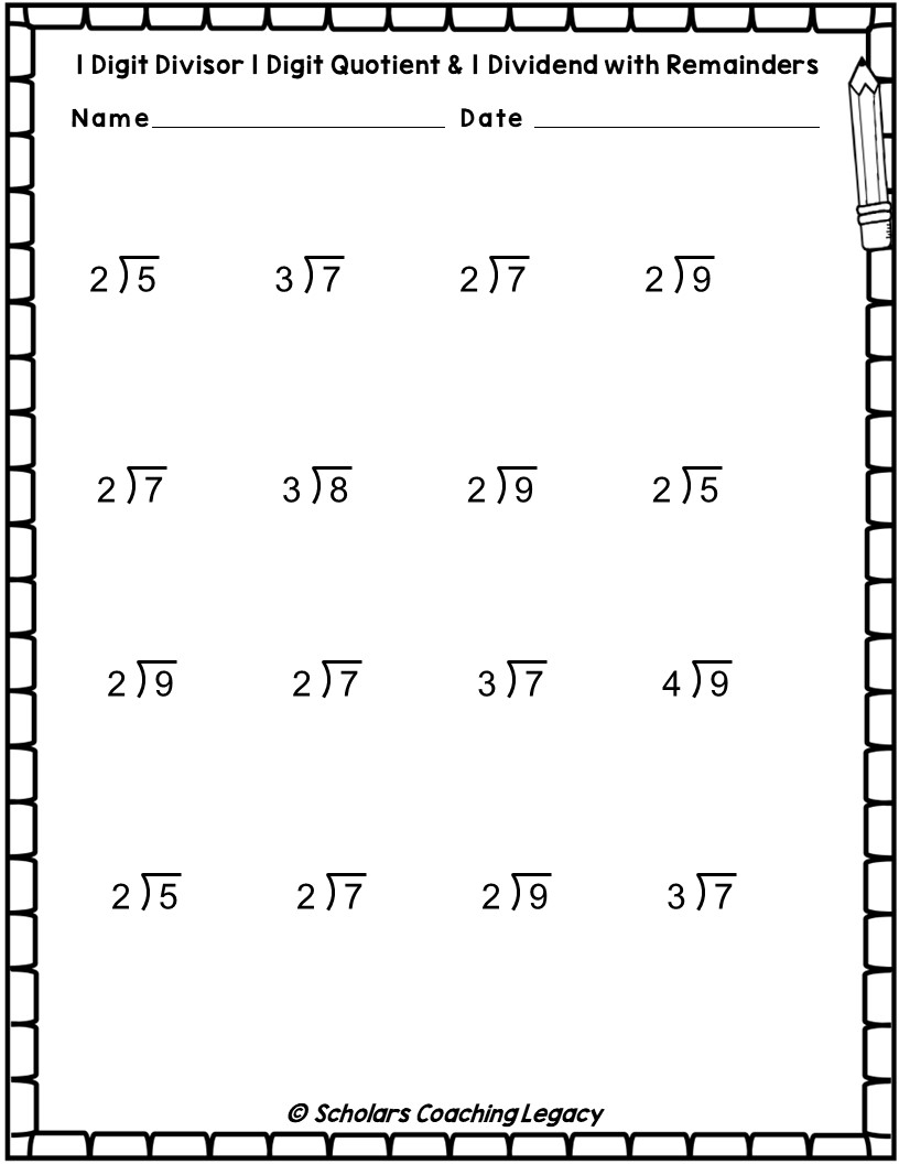 Division With 1 Digits Divisor 1 Quotient U0026 1 Dividend With Remainders Worksheets Math Problems Made By Teachers Division With 1 Digits Divisor 1 Quotient U0026 1 Dividend With Remainders Worksheets Math Problems Made By Teachers