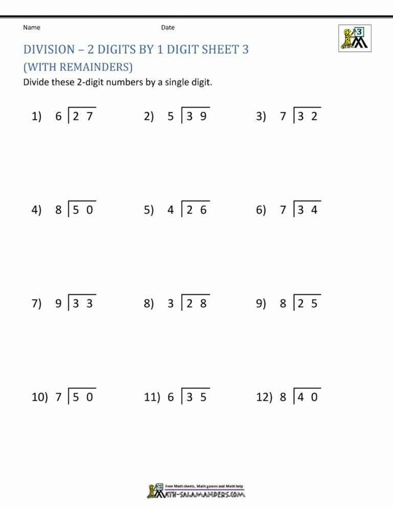 Division Worksheets 3rd Grade
