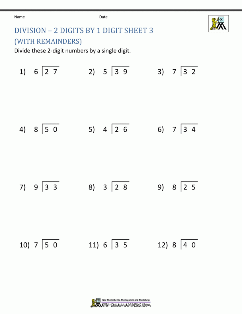 Division Worksheets 3rd Grade