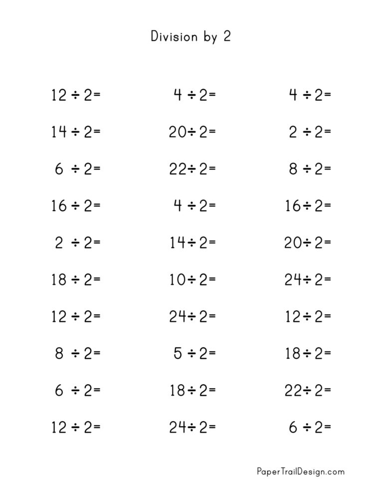 Division Worksheets For Division Facts 1 12 Paper Trail Design
