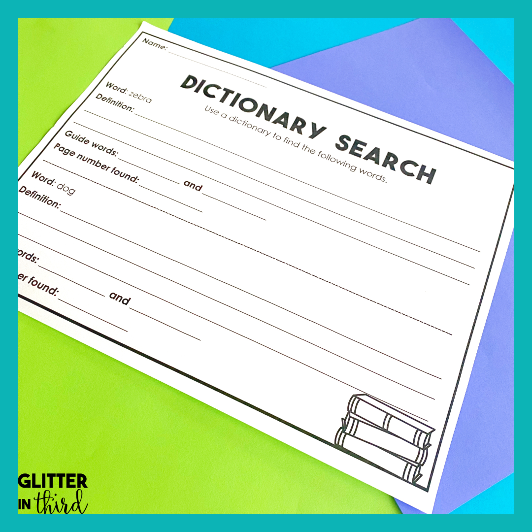 Do You Want A FREE Dictionary Skills Worksheet Glitter In Third