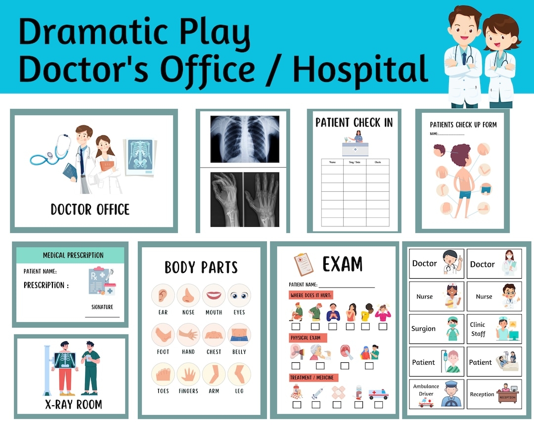 Doctor Printable Pretend Play Clinic Hospital Dramatic Role Play preschool Homeschool Activity patient Exam Kids Learning Through Play Etsy 