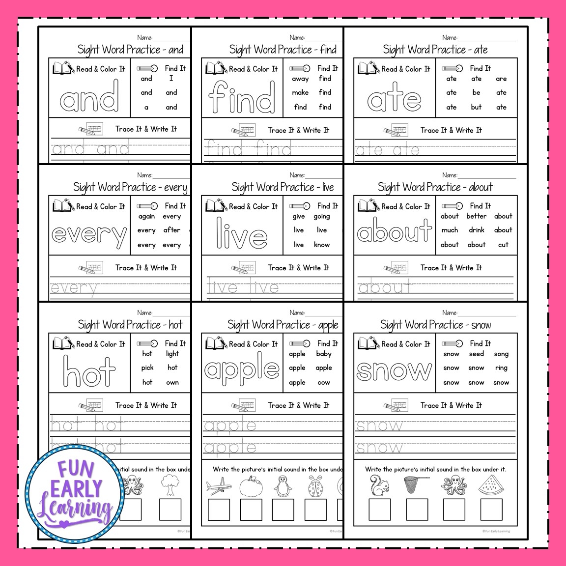 Dolch Sight Word Practice Bundle Fun Early Learning