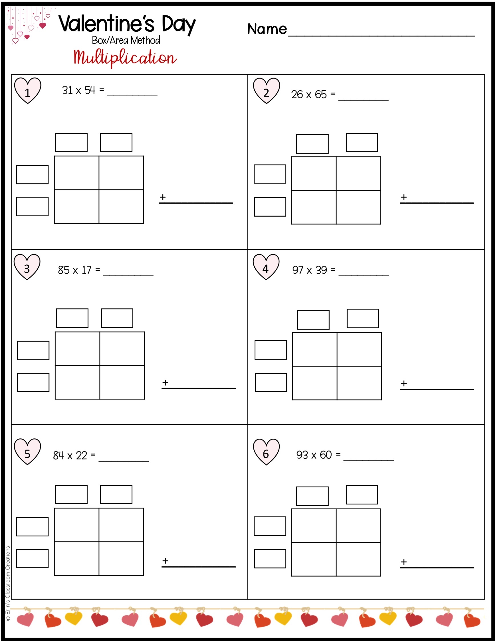 Double Digit Multiplication Practice Valentine s Day Theme Made By Teachers