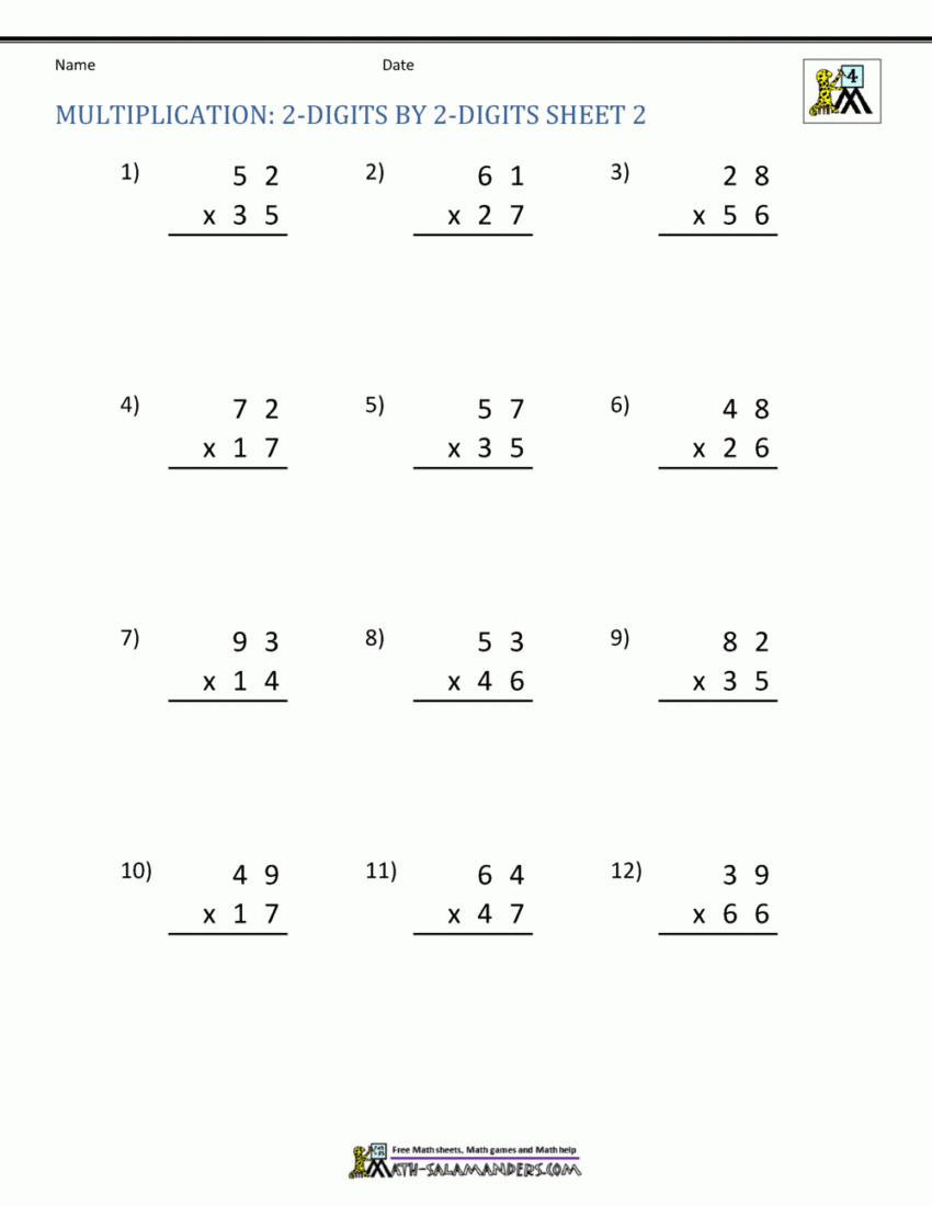 Double Digit Multiplication Worksheets 4th Grade