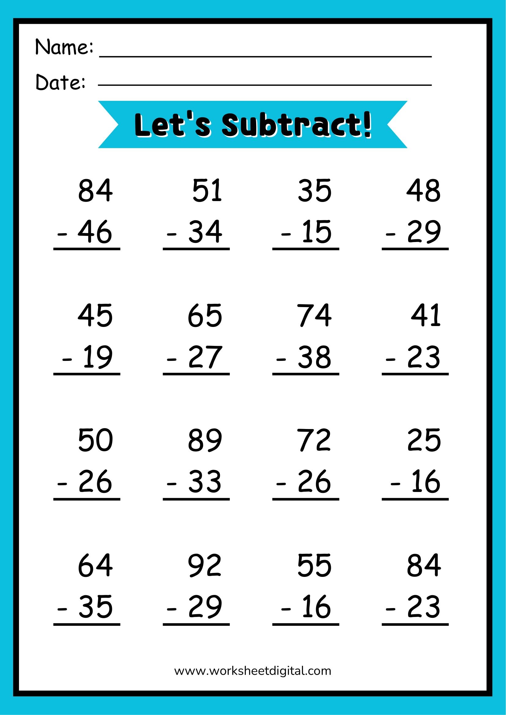 Double Digit Subtraction Worksheet Regrouping Practice PDF Etsy Double Digit Subtraction Worksheet Regrouping Practice PDF Etsy