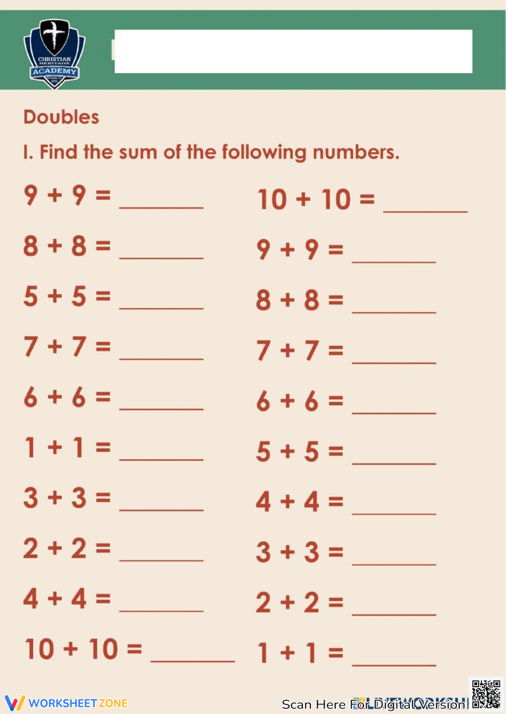 Doubles Addition Worksheets 2025