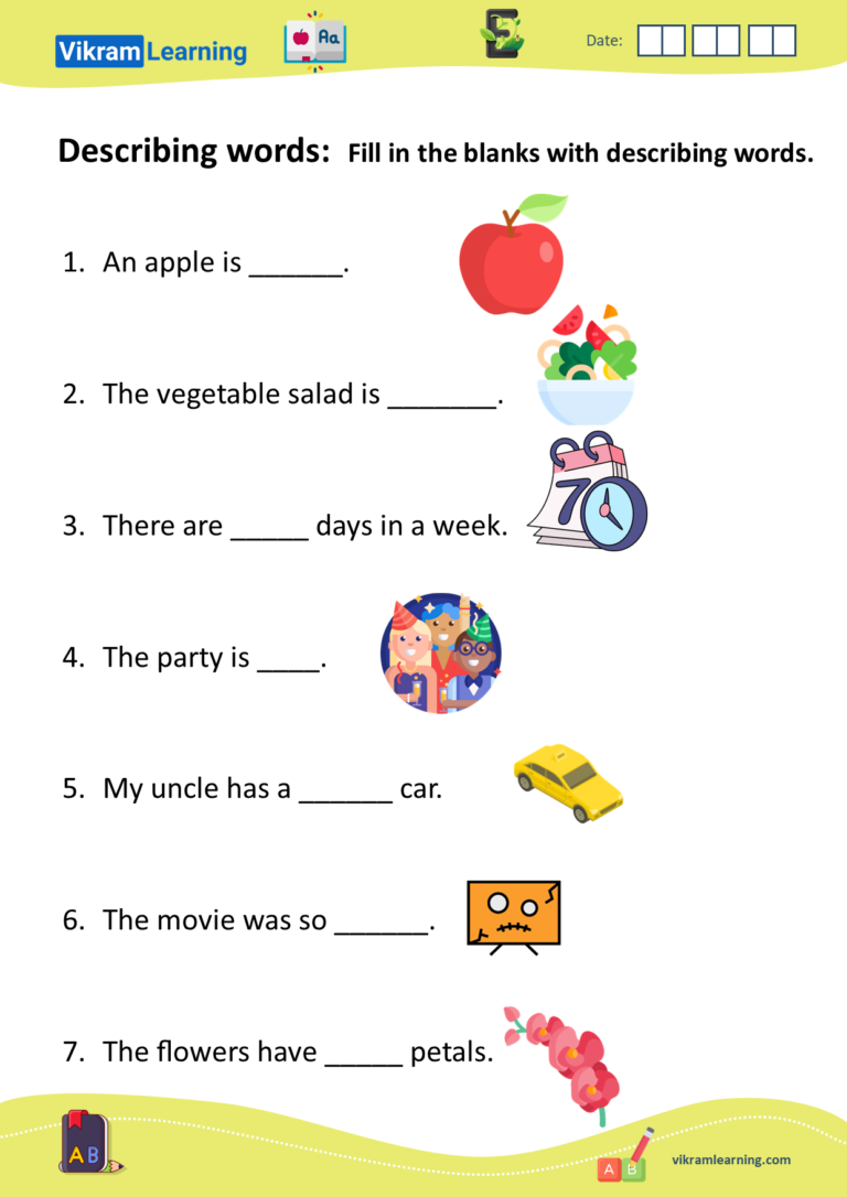 Download Describing Words Worksheets For Free Vikramlearning
