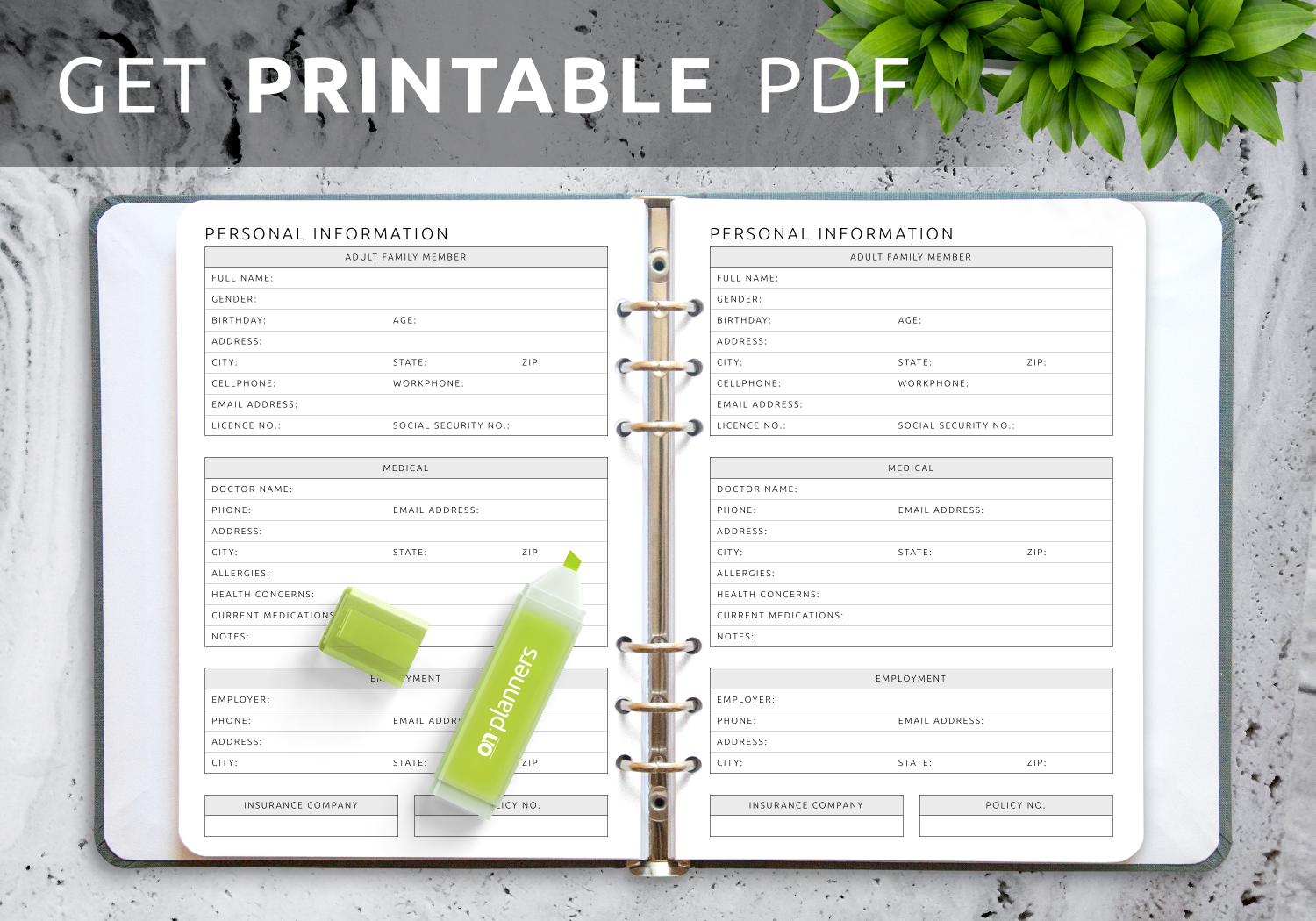 Download Printable Personal Information For Adult Template PDF