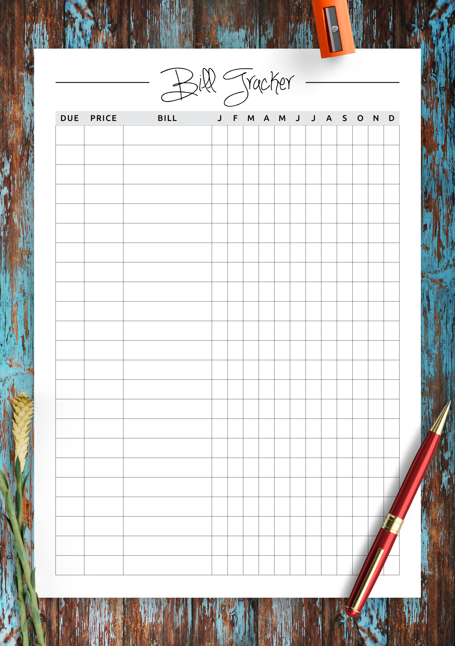 Download Printable Square Grid Monthly Bill Tracker PDF