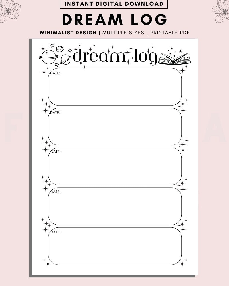 Dream Log Printable Minimalist Dream Journal PDF Etsy Dream Log Printable Minimalist Dream Journal PDF Etsy