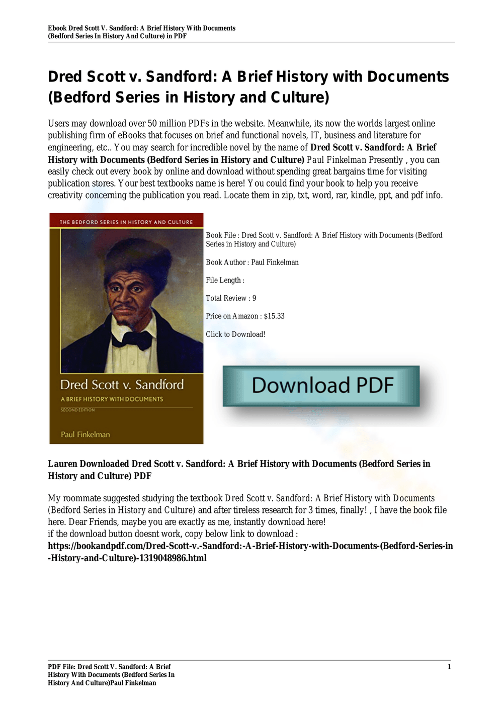 Dred Scott V Sandford A Brief History Worksheet Dred Scott V Sandford A Brief History Worksheet