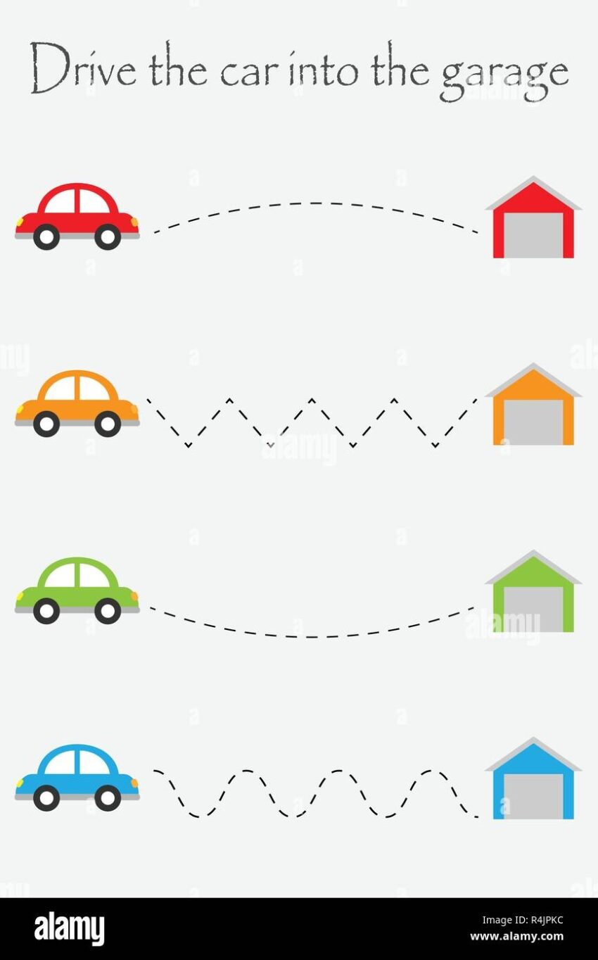 Drive Cars To Garages Handwriting Practice Sheet Kids Preschool Activity Educational Children Game Printable Worksheet Writing Training Vector Stock Vector Image U0026 Art Alamy
