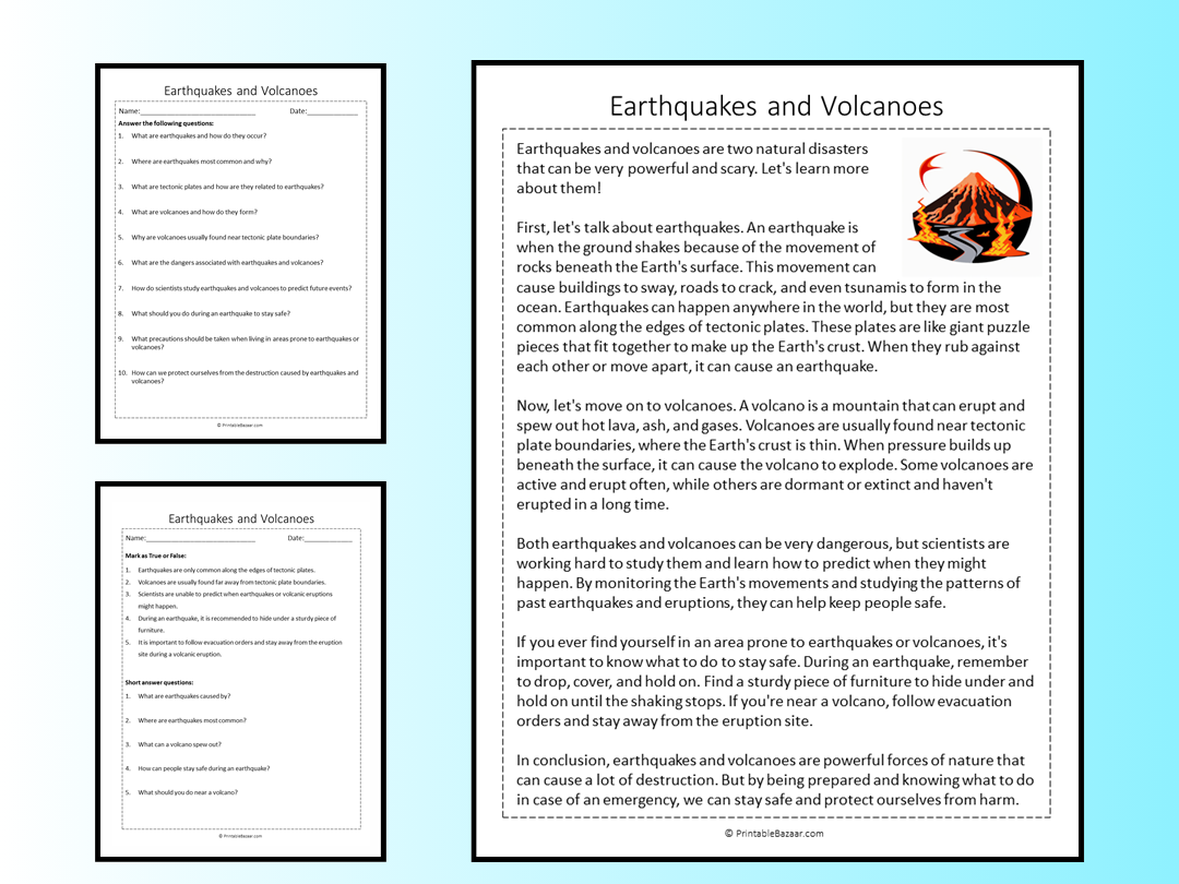 Volcanoes Reading Comprehension Worksheet Volcanoes Reading Comprehension Worksheet