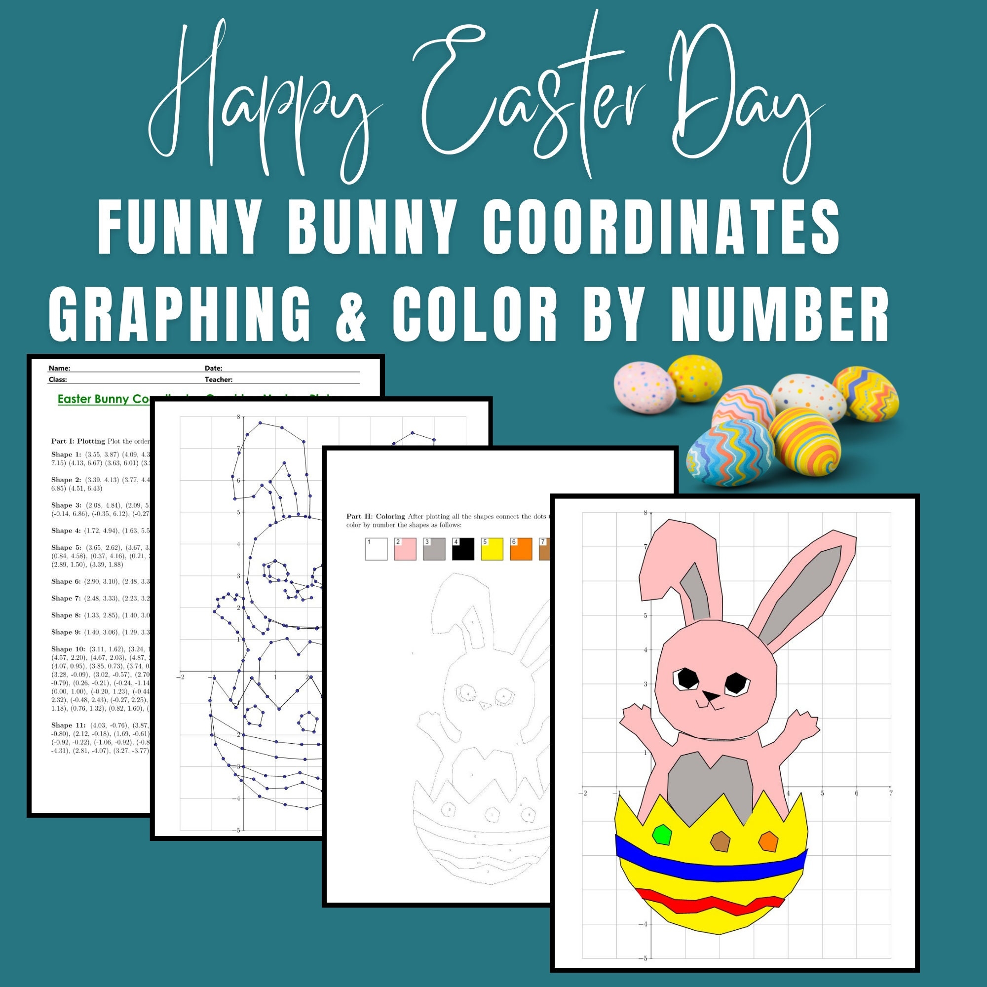 Easter Coordinate Plane Mystery Graphing Picture And Coloring 