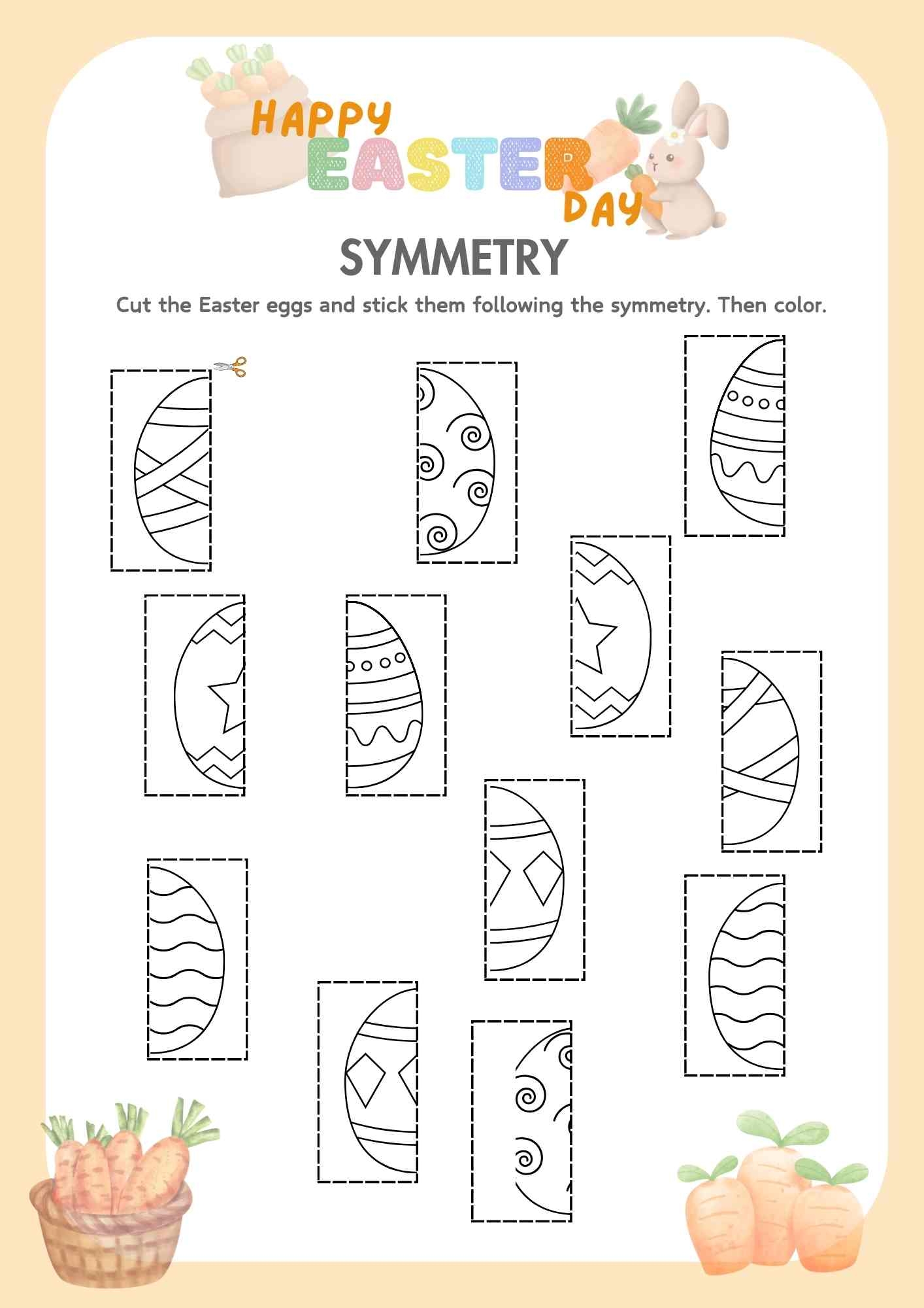 Easter Holiday Color And Cut Symmetry Activity For Kids Easter Holiday Color And Cut Symmetry Activity For Kids