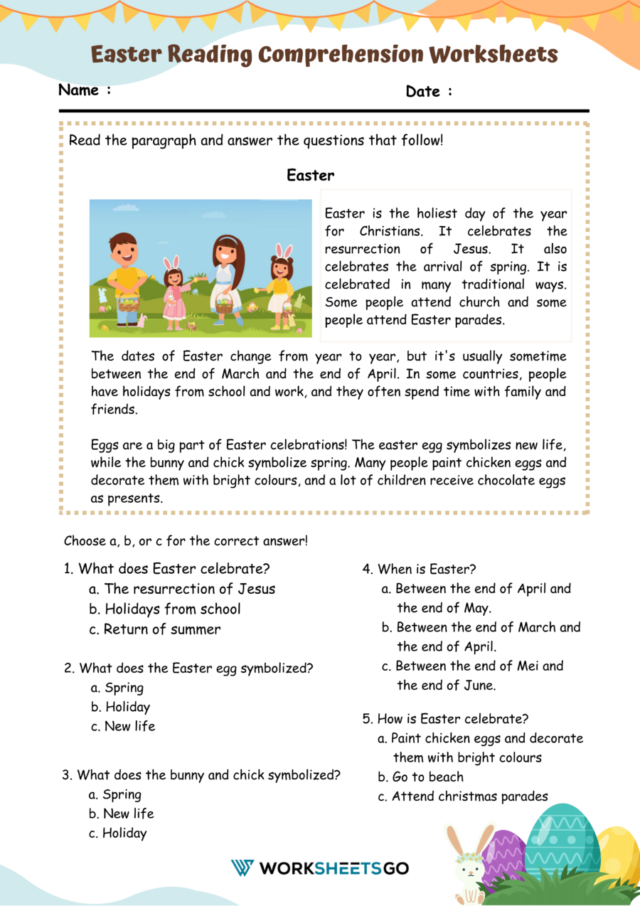 Easter Reading Comprehension Worksheets WorksheetsGO Easter Reading Comprehension Worksheets WorksheetsGO