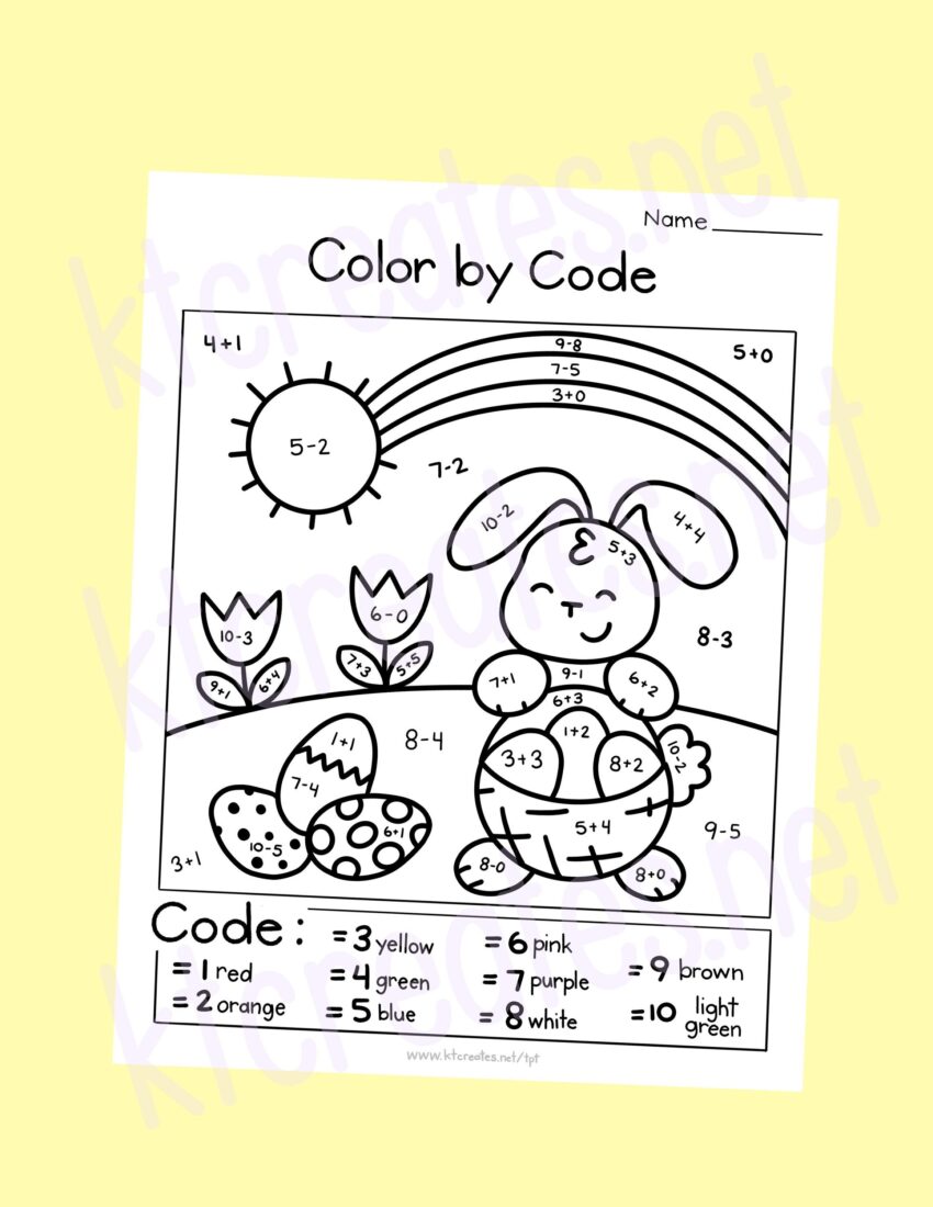 Easter Spring Color By Code simple Math